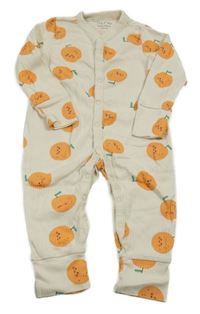 Smetanový žebrovaný overal s pomeranči TU