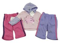 Nové - 3set- růžovo-modrá mikina se slonem a kapucí+ 2x tepláky 