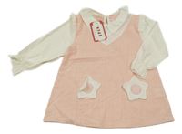 Nové - růžovo-bílá plátěná halenka s volánky a květinami