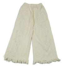 Béžové wide leg nohavice s kamienkami a strapcemi