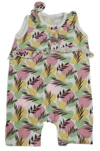 Bílo-růžovo-barevný vzorovaný kraťasový overal 