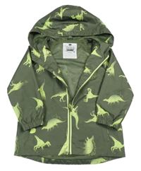 Khaki šusťáková jarní bunda s dinosaury s kapucí F&F