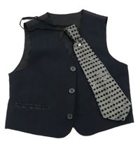 2set - Černá slavnostní vesta +šedá kravata s černými puntíky