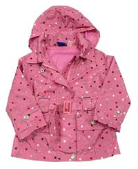 Růžová puntíkatá šusťáková podzimní bunda s páskem a kapucí Lupilu