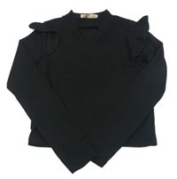 Čierne rebrované crop tričko s volánikmi Lipsy London