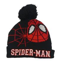 Černá čepice se Spidermanem a bambulí 