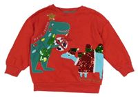 Červená mikina s dinosaurami a flitrami F&F
