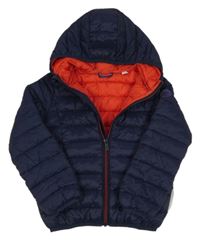 Tmavomodrá šušťáková prešívaná ľahká zateplená bunda s kapucňou