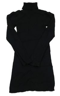 Černé žebrované pletené šaty s rolákem Primark