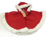 Nové - Červené flaušové pončo s kvietkami a kapucňou Savannah