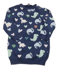 Tmavomodré pletené šaty s dinosaurami George