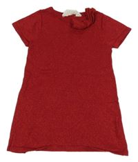 Červené pletené trblietavé šaty s mašlou H&M