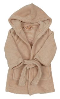 Svetloružový chlpatý župan s nápisom a kapucňou