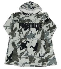 Sivo-čierna plyšová vzorovaná oversize mikina s kapucí - Fortnite