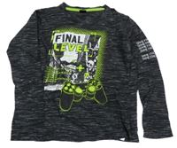 Čierno-biele žíhané tričko s potlačou Y.F.K.