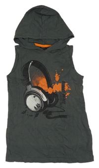 Tmavosivé tielko so sluchátky a kapucňou Chapter young