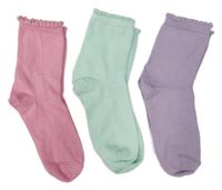 3x - Ponožky - Růžové, mátové, fialové