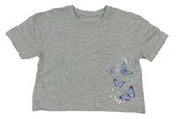 Sivé melírované tričko s motýlikmi Primark