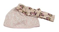 2set - Bílo-růžová čepice s kytičkami + růžová čelenka s Minnií