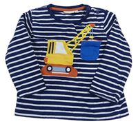 Tmavomdoro-biele pruhované tričko s bágrom Jojo Maman Bébé