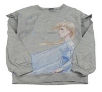 Šedá melírovaná mikina s Frozen a volánky Disney