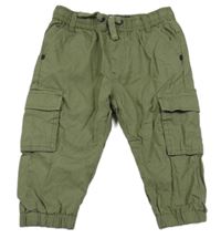 Khaki plátěné podšité cargo cuff kalhoty Next