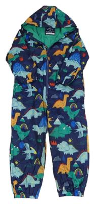 Tmavomodrá šušťáková jarná kombinéza s dinosaurami a kapucňou George