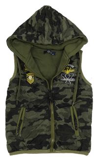 Kaki-čierna army šušťáková zateplená vesta s kapucňou MHD