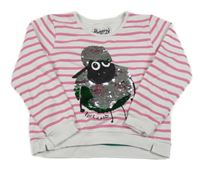 Bielo-ružová pruhovaná mikina s ovečkou