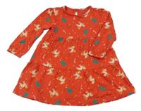 Červené bavlnené vianočné šaty s jednorožcami M&Co