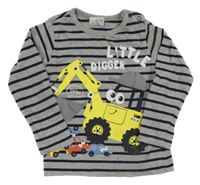 Šedo-tmavomodré pruhované triko s bagrem Orsolino 