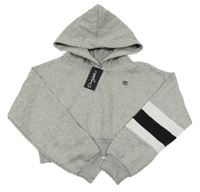 Nové - Sivá melírovaná crop mikina s prúžkami a kapucňou Pindydoll