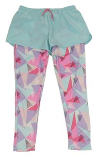 Tyrkysové šusťákové sportovní kraťasy se všitými legíny Ergeenomixx