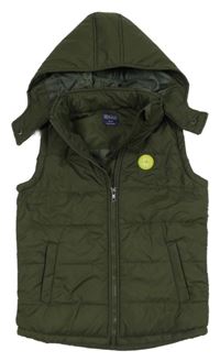 Khaki šusťáková prošívaná zateplená vesta s odepínací kapucí Pinekids