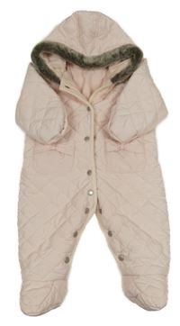 Světlerůžová šusťáková prošívaná zimní kombinéza s kapucí Jasper Conran