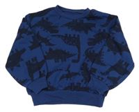 Tmavomodrá oversize mikina s dinosaurami Matalan
