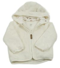 Biela chlpatá bunda s kapucňou F&F