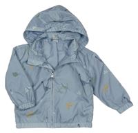 Modrošedá šusťáková jarní bunda s dinosaury a kapucí H&M