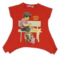 Červená tunika s potiskem a kamínky Miss Brum