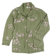 Khaki riflová parka s kytičkami River Island