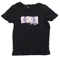 Černé žebrované crop tričko s potiskem H&M