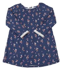 Tmavomodré teplákové kvetované šaty H&M