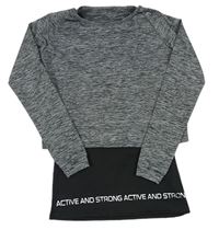 Sivé melírované funkčné športové crop tričko s černým topem s nápisom ERGEENOMIXX