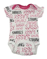 Bílo-tmavorůžové body s nápisy Onesies 