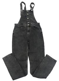 Tmavošedé teplákové riflové laclové kalhoty H&M