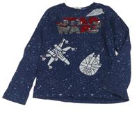 Tmavomodré skvrnité triko s překlápěcími flitry - Star Wars H&M