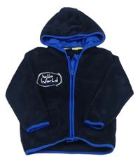 Tmavomodrá plyšová bunda s nápismi a kapucňou zn. lupilu