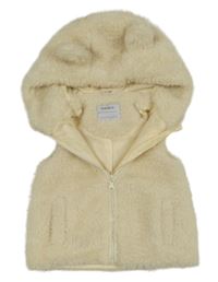 Smotanová kožušinová podšitá vesta s kapucňou s uškami M&Co