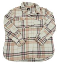 Smetanovo-růžovo-hnědo-černá kostkovaná vlněná košilová bunda New Look