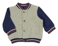 Světlešedo-tmavomodrá melírovaná žebrovaná baseballová mikina s pruhy Tu